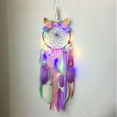 Attrape-Rêve Licorne couronne de fleurs Violette avec LED