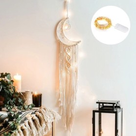 Attrape-rêve double lune macramé Guirlande LED 